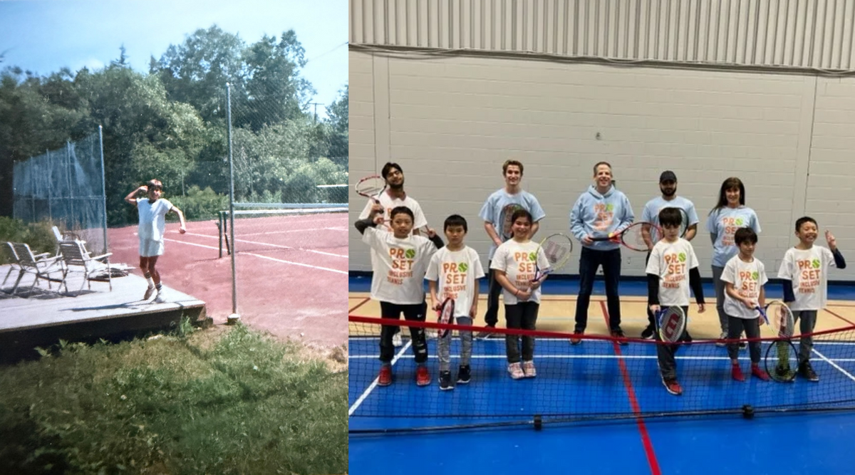 Proset founder Phil playing tennis as a child in Hudson, and coaching today